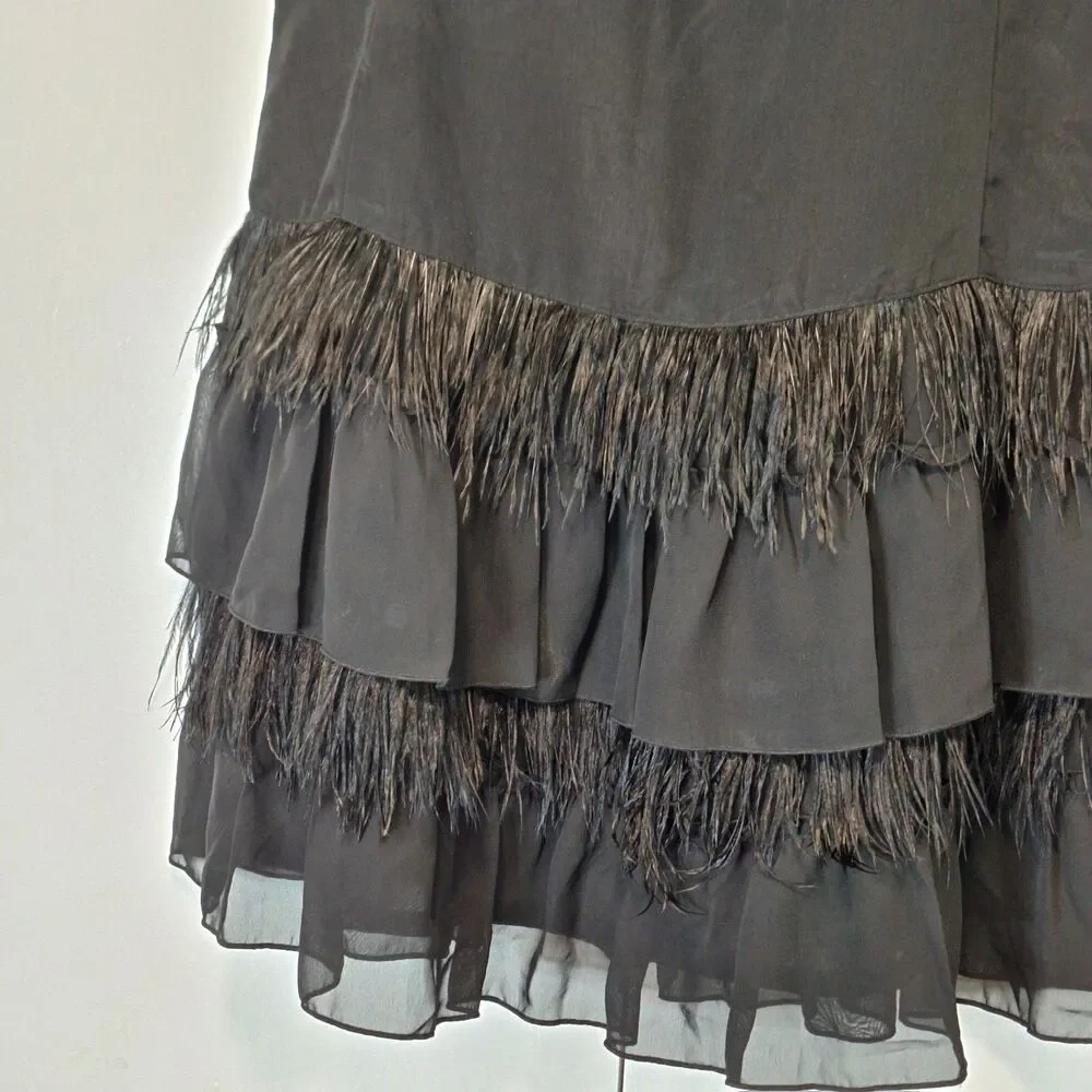 Ruby & Bloom Girls Black Sleeveless Dress Genuine Ostrich Feather Hem Size 14
